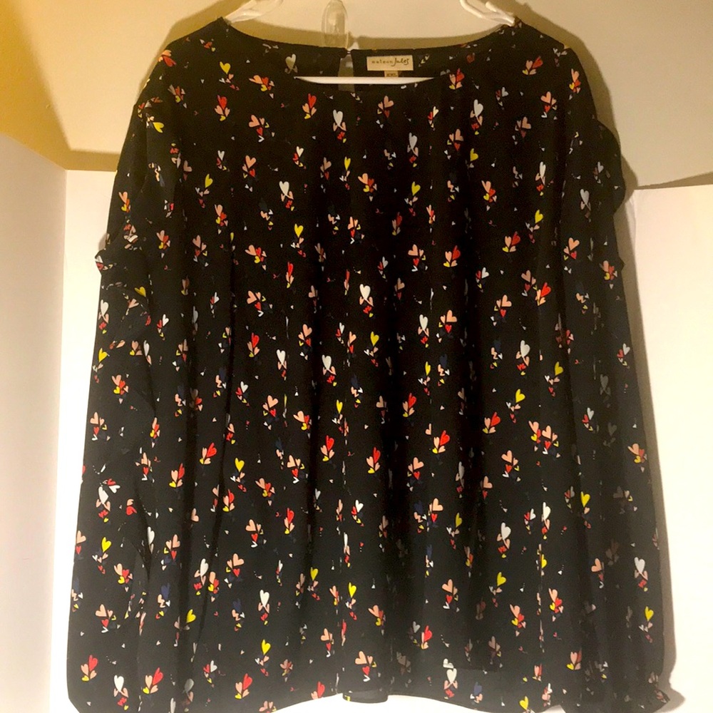 Maison Jules top size xxl long sleeves ruffles black pink blue yellow hearts